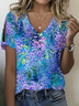 Damen Geblümt Kurzarm T-Shirts T-Shirt V-Ausschnitt Print Lässig Sommer T-Shirt mit Grafik Oberteile