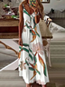 Damen Geblümt Ärmellos Sommer Print Kleid V-Ausschnitt Täglich Lässig Maxikleid Unterhose Kleid X-Linie Kleid