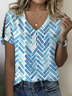 Damen Geometrisch Kurzarm T-Shirts T-Shirt V-Ausschnitt Print Lässig Sommer T-Shirt mit Grafik Oberteile