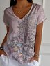 Damen Paisley Kurzarm T-Shirts T-Shirt V-Ausschnitt Lässig Sommer Oberteile