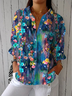 Damen Geblümt Dreiviertelärmel Bluse Frühling/Herbst Print Hemdkragen Täglich Lässig Oberteile