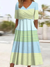 Damen Gestreift Kurzarm Sommer Print Kleid V-Ausschnitt Täglich Lässig Maxikleid A-Linien-Kleid