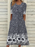 Damen Geblümt Kurzarm Sommer Print Kleid Rundhals Täglich Lässig Maxikleid Etuikleid H-Linie Kleid
