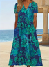 Damen Geblümt Kurzarm Sommer Print Kleid V-Ausschnitt Täglich Lässig Maxikleid Passen & Flare Kleid H-Linie Kleid
