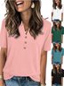 Damen Unifarben Kurzarm T-Shirts T-Shirt V-Ausschnitt Lässig Sommer Oberteile