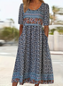 Damen Geblümt Kurzarm Sommer Print Kleid Rundhals Täglich Lässig Maxikleid Etuikleid H-Linie Kleid
