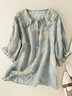 Damen Geblümt Kurzarm Bluse Sommer Print Schalkragen Täglich Lässig Oberteile