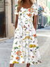 Damen Geblümt Kurzarm Sommer Print Kleid Rundhals Täglich Lässig Maxikleid Etuikleid H-Linie Kleid