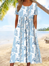 Damen Geblümt Kurzarm Sommer Print Kleid Rundhals Täglich Lässig Maxikleid Etuikleid H-Linie Kleid