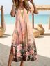 Damen Geblümt Kurzarm Sommer Print Kleid Rundhals Täglich Lässig Maxikleid Passen & Flare Kleid A-Linien-Kleid