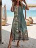 Damen Geblümt Kurzarm Sommer Print Kleid Rundhals Täglich Lässig Maxikleid Passen & Flare Kleid A-Linien-Kleid
