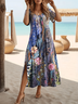 Damen Geblümt Kurzarm Sommer Print Kleid Rundhals Täglich Lässig Maxikleid Passen & Flare Kleid A-Linien-Kleid