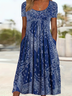 Damen Geblümt Kurzarm Sommer Print Kleid Rundhals Täglich Lässig Maxikleid Etuikleid H-Linie Kleid