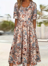 Damen Geblümt Kurzarm Sommer Print Kleid Rundhals Täglich Lässig Maxikleid Etuikleid H-Linie Kleid