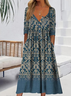 Damen Geblümt Halbarm Sommer Print Kleid Halb offener Kragen Täglich Lässig Maxikleid A-Linien-Kleid