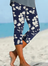 Damen Geblümt Caprihosen Elastische Taille Hose Lässig Sommer Hose