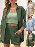 Damen Unifarben Zweiteiliges Set Täglich Dreiviertelärmel Lässig Frühling/Herbst Bluse mit Hose Matching Set