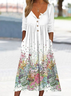 Damen Geblümt Halbarm Sommer Print Kleid Halb offener Kragen Täglich Lässig Maxikleid A-Linien-Kleid