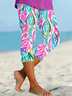 Damen Geblümt Caprihosen Elastische Taille Hose Lässig Sommer Hose