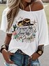 Damen Buchstabenmuster Kurzarm T-Shirts T-Shirt Rundhals Retro Sommer Oberteile