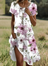 Damen Geblümt Kurzarm Sommer Print Kleid Rundhals Täglich Lässig Mini Tunika H-Linie Kleid