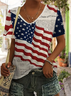 Damen Tag der Unabhängigkeit (Flagge) Kurzarm T-Shirts T-Shirt V-Ausschnitt Print Lässig Sommer T-Shirt mit Grafik Oberteile