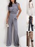 Damen Unifarben Irregulär Handwerkskunst Zweiteiliges Set Täglich Ärmellos Lässig Sommer Bluse mit Hose Matching Set