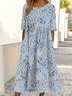 Damen Geblümt Halbarm Sommer Print Kleid Rundhals Täglich Lässig Maxikleid A-Linien-Kleid
