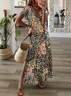 Damen Geblümt Kurzarm Sommer Print Kleid V-Ausschnitt Täglich Lässig Maxikleid X-Linie Kleid