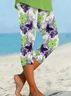 Damen Geblümt Caprihosen Elastische Taille Hose Lässig Sommer Hose