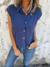 Damen Unifarben Kurzarm Bluse Sommer Schnalle Schalkragen Täglich Lässig Oberteile