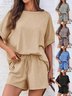 Damen Unifarben Taschennähen Dolman-Ärmel Zweiteiliges Set Täglich Halbarm Lässig Sommer Bluse mit Hose Matching Set