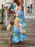 Damen Abstrakt Kurzarm Sommer Print Kleid V-Ausschnitt Täglich Lässig Maxikleid X-Linie Kleid