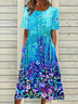 Damen Geblümt Halbarm Sommer Print Kleid Rundhals Täglich Lässig Maxikleid A-Linien-Kleid