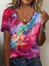 Damen Abstrakt Kurzarm T-Shirts T-Shirt V-Ausschnitt Print Lässig Sommer T-Shirt mit Grafik Oberteile