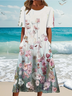 Damen Geblümt Halbarm Sommer Print Kleid Rundhals Täglich Lässig Maxikleid A-Linien-Kleid