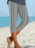 Damen Gestreift Caprihosen Elastische Taille Hose Lässig Sommer Hose