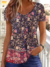 Damen Geblümt Kurzarm T-Shirts T-Shirt V-Ausschnitt Print Lässig Sommer T-Shirt mit Grafik Oberteile