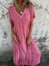 Damen Unifarben Kurzarm Sommer Nahtverarbeitung Kleid V-Ausschnitt Täglich Retro Maxikleid Tanktop A-Linien-Kleid