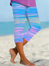 Damen Gestreift Caprihosen Elastische Taille Hose Lässig Sommer Hose