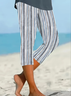 Damen Gestreift Caprihosen Elastische Taille Hose Lässig Sommer Hose