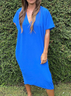 Damen Unifarben Halbarm Sommer Schlitz Kleid V-Ausschnitt Täglich Lässig Maxikleid Tanktop A-Linien-Kleid