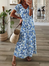Damen Geblümt Kurzarm Sommer Print Kleid V-Ausschnitt Täglich Lässig Maxikleid X-Linie Kleid