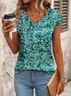 Damen Geblümt Kurzarm T-Shirts T-Shirt V-Ausschnitt Print Lässig Sommer T-Shirt mit Grafik Oberteile
