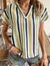 Damen Gestreift Kurzarm T-Shirts T-Shirt V-Ausschnitt Print Lässig Sommer Oberteile