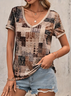 Damen Geometrisch Kurzarm T-Shirts T-Shirt V-Ausschnitt Print Lässig Sommer T-Shirt mit Grafik Oberteile