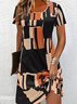 Damen Geometrisch Kurzarm Sommer Print Kleid Rundhals Täglich Lässig Mini Tunika H-Linie Kleid