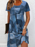 Damen Grafik mit Denim-Imitat-Print Kurzarm Sommer Print Kleid Rundhals Täglich Lässig Mini Tunika H-Linie Kleid