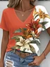 Damen Geblümt Kurzarm T-Shirts T-Shirt V-Ausschnitt Print Lässig Sommer T-Shirt mit Grafik Oberteile