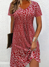 Damen Blumenmuster Kurzarm Sommer Print Kleid Rundhals Täglich Lässig Mini Tunika H-Linie Kleid